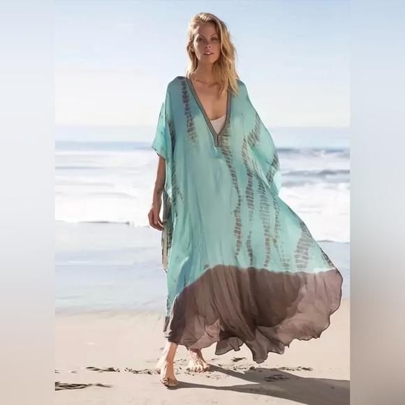 Plus Size Boho Chic V Neck Maxi Beach Cover Up - Picture 1 of 5
